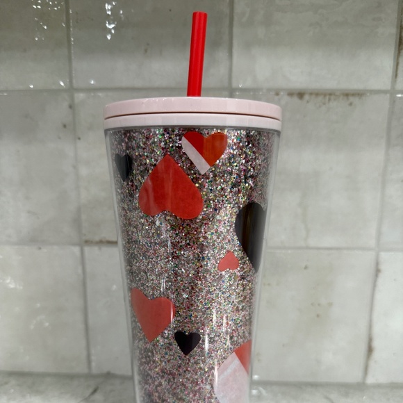 NEW Starbucks Glitter Valentine's Day Hearts 24oz Tumbler Cold Cup 2021 Pink - Picture 3 of 6